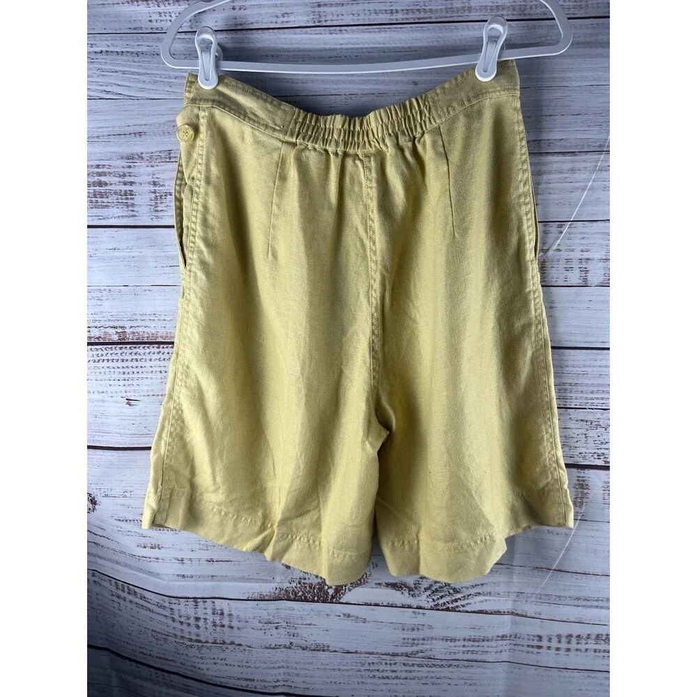 100% Linen Bermuda Women's Size L Yellow by debra Deroo